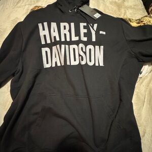 Harley-Davidson Black and White Pullover Hoodie with Logo Tag